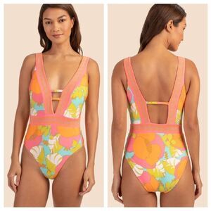 NWT Trina Turk Playa De Flor Plunge Mallot One Piece Swimsuit